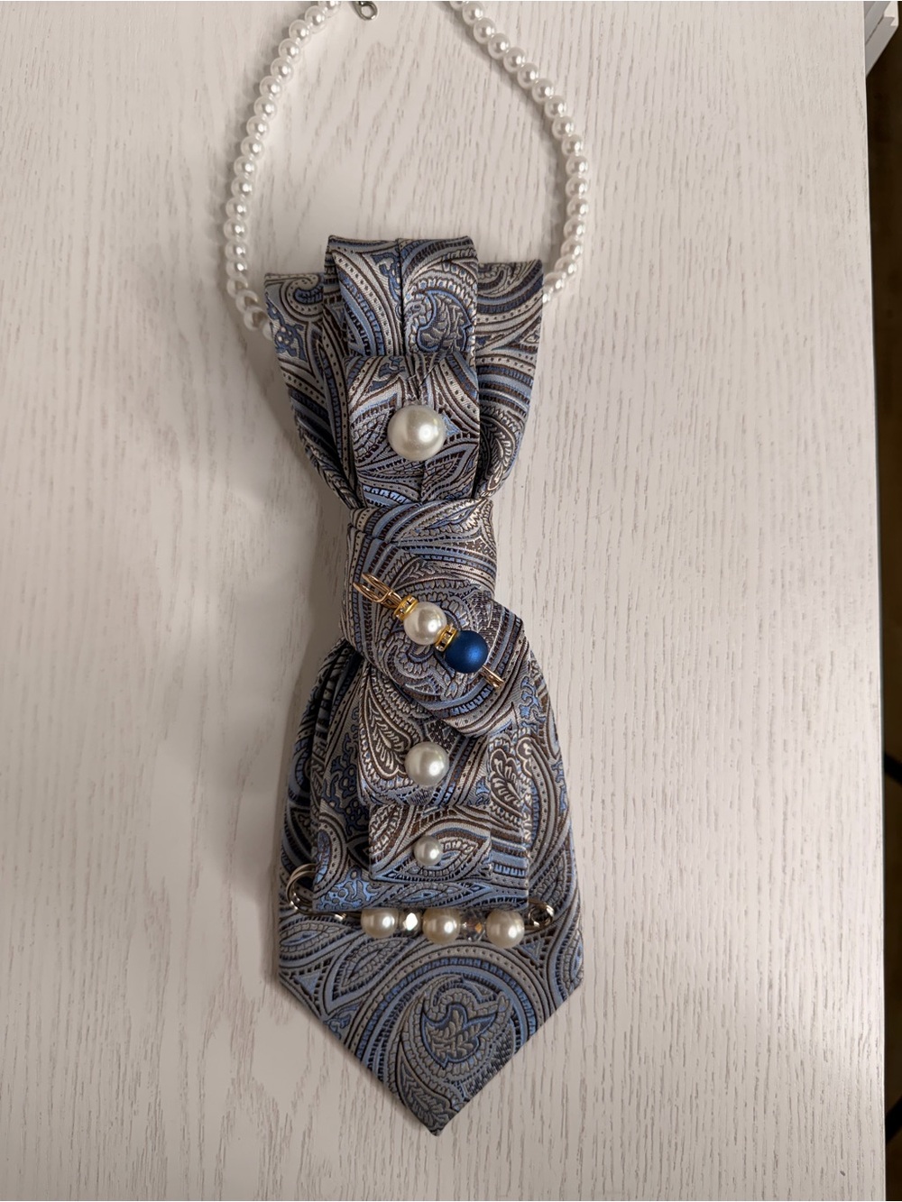 Blue Paisley Pearl-Accent Necklace Collar